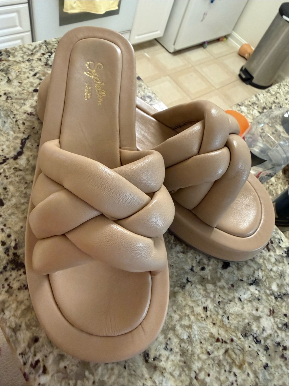 Seychelles Nude Braided Platform Slide Sandals